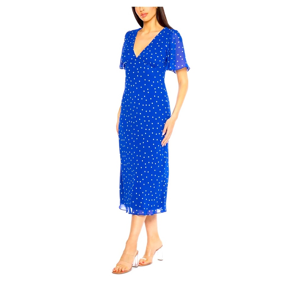 B.Darlin Blue polka dot ruffle sleeve dress, size 3/4 petite. Worn once